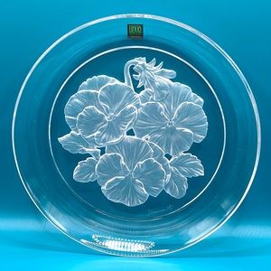 Hoya Yamamoto Japan March Clear Crystal Glass Decorative Plate Pansies Flowers